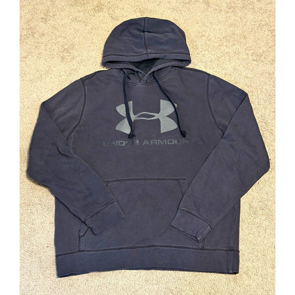 Under Armour Men’s Pullover Hoodie Fleece Black Solid Logo Size L